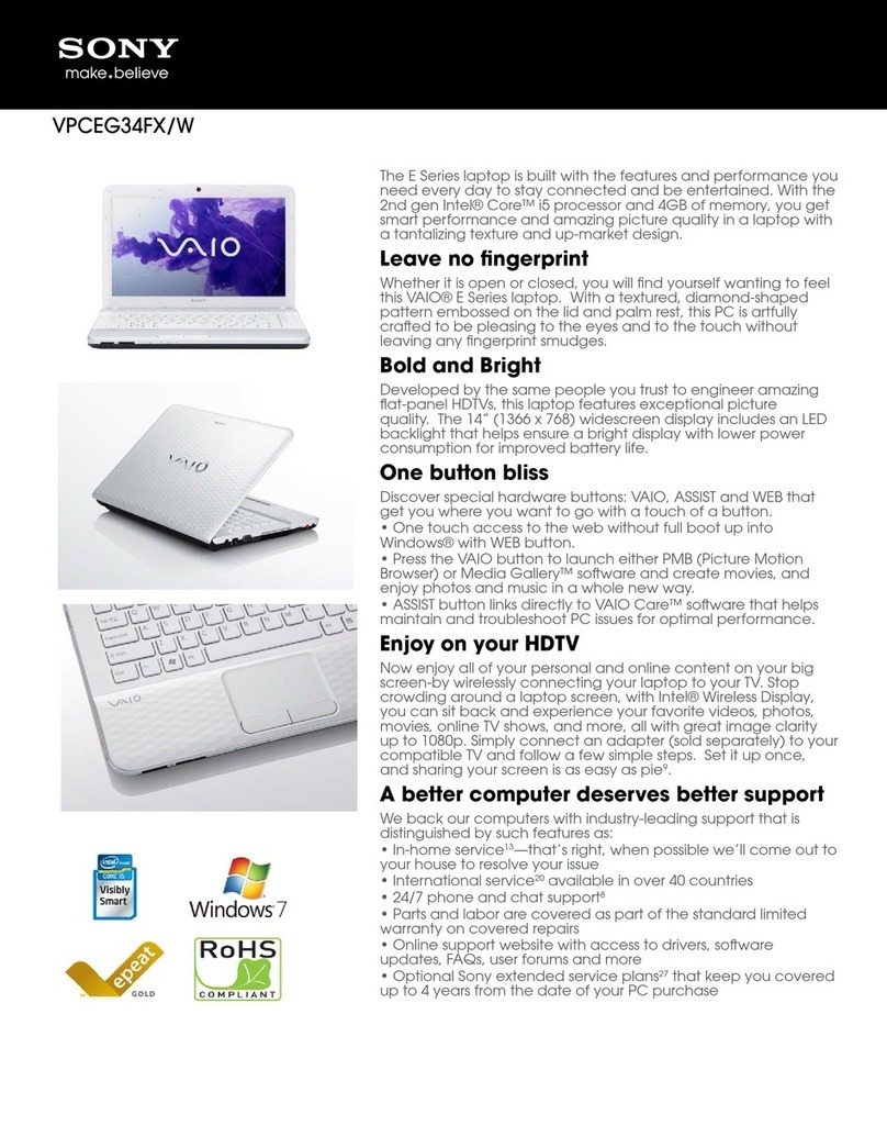 Sony VAIO VPCEG34FXW Specifications