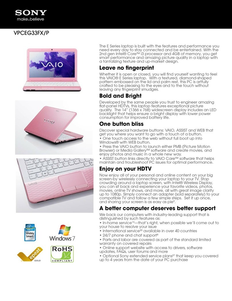 Sony VAIO VPCEG33FXP Specifications