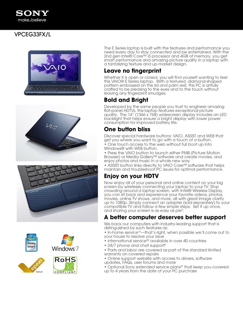 Sony VAIO VPCEG33FXL Specifications