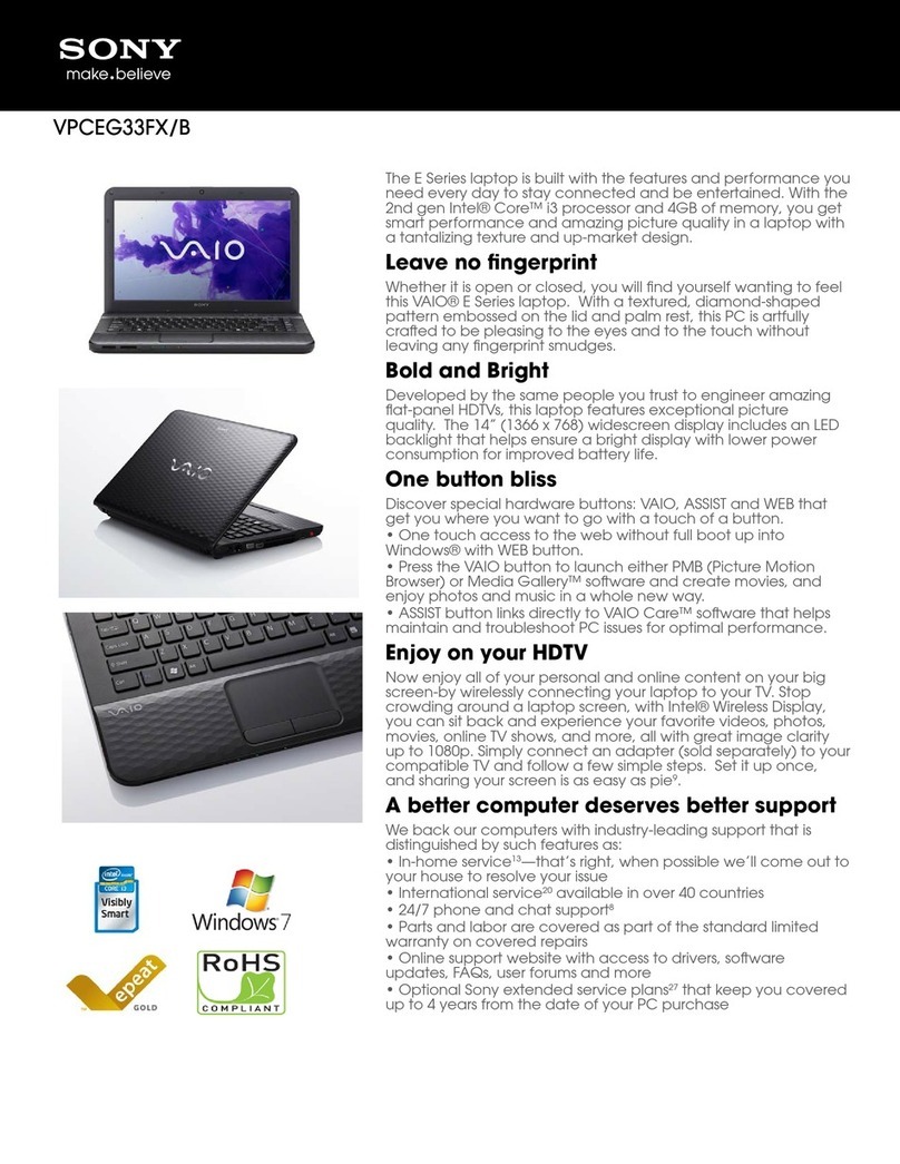 Sony VAIO VPCEG33FXB Specifications