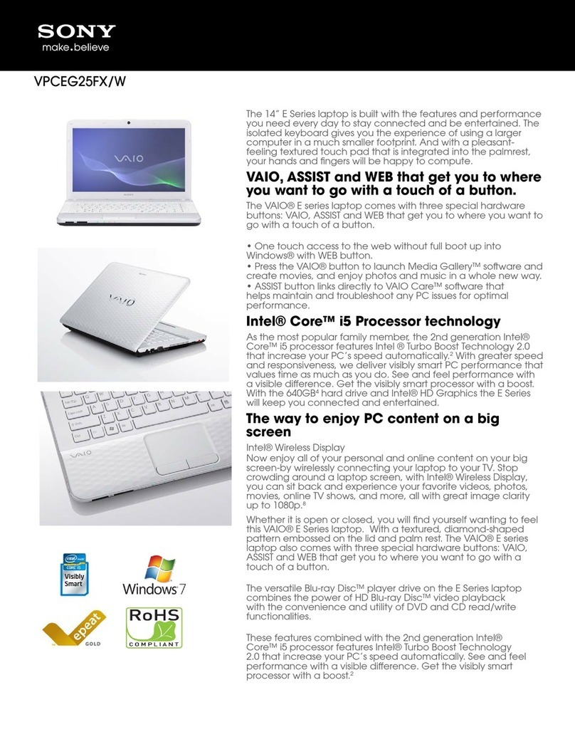 Sony VAIO VPCEG25FXW Specifications