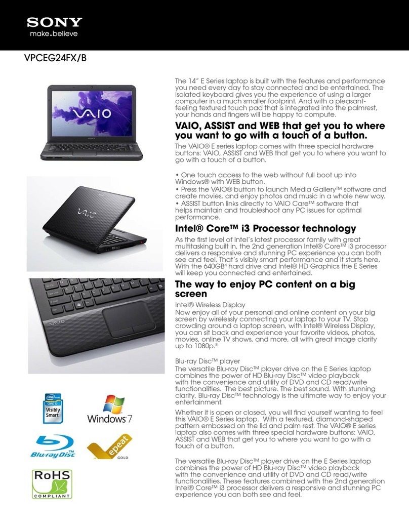 Sony VAIO VPCEG24FXB Specifications