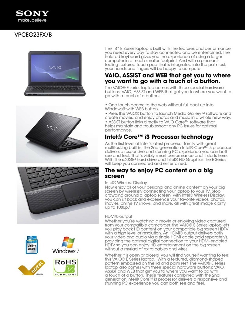 Sony VAIO VPCEG23FXB Specifications
