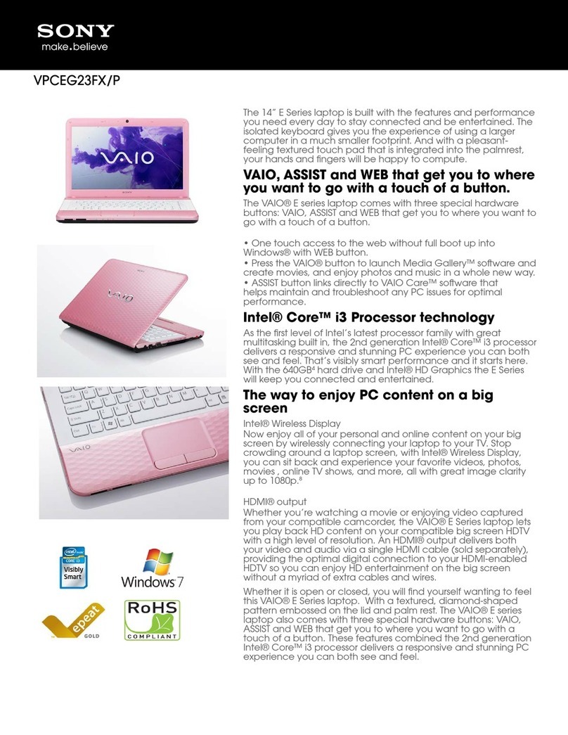 Sony VAIO VPCEG23FXP Specifications