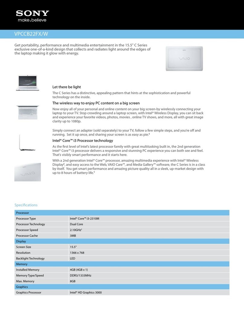 Sony VAIO VPCCB22FX/W Specification sheet