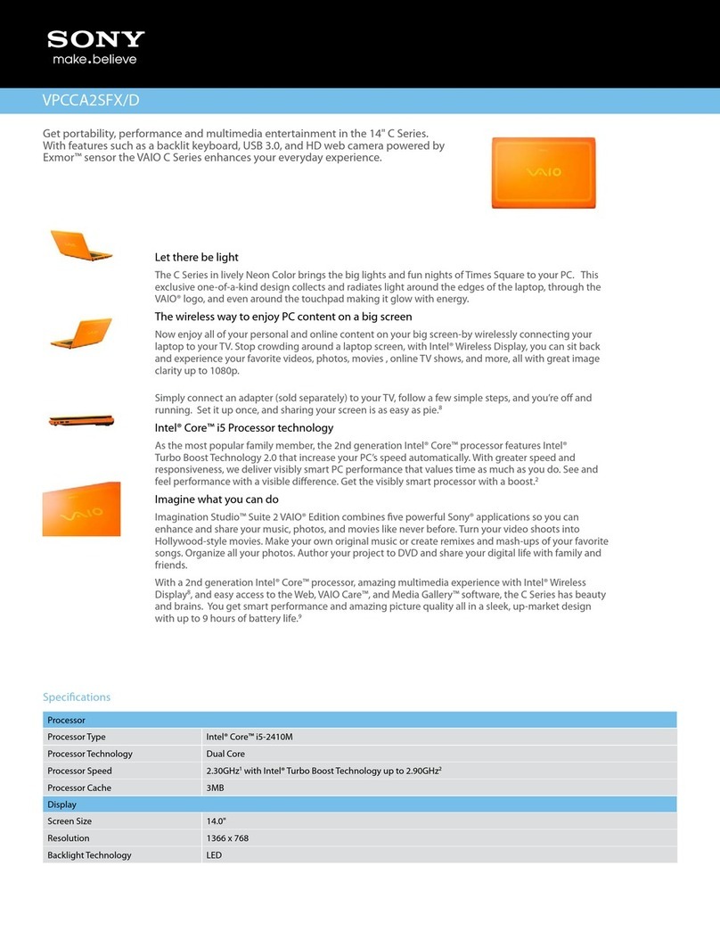 Sony VAIO VPCCA2SFX/D Specification sheet
