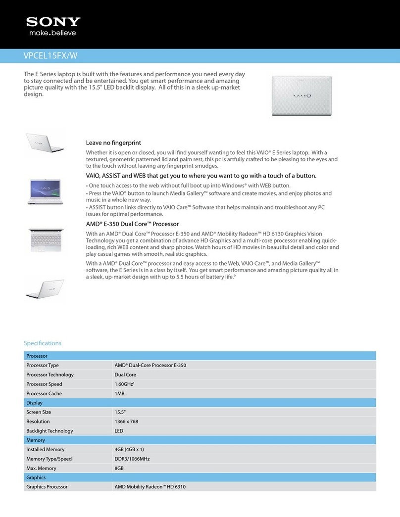 Sony VAIO VPCEL15FXW User manual Sony VAIO VPCEL15FXW User manual