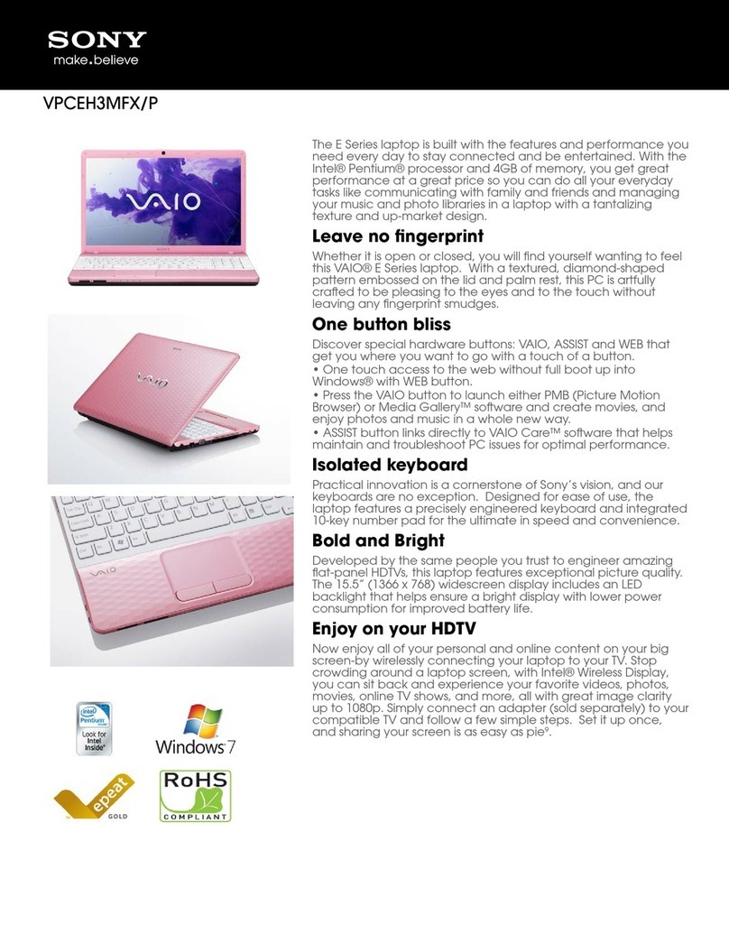 Sony VAIO VPCEH3MFX User manual