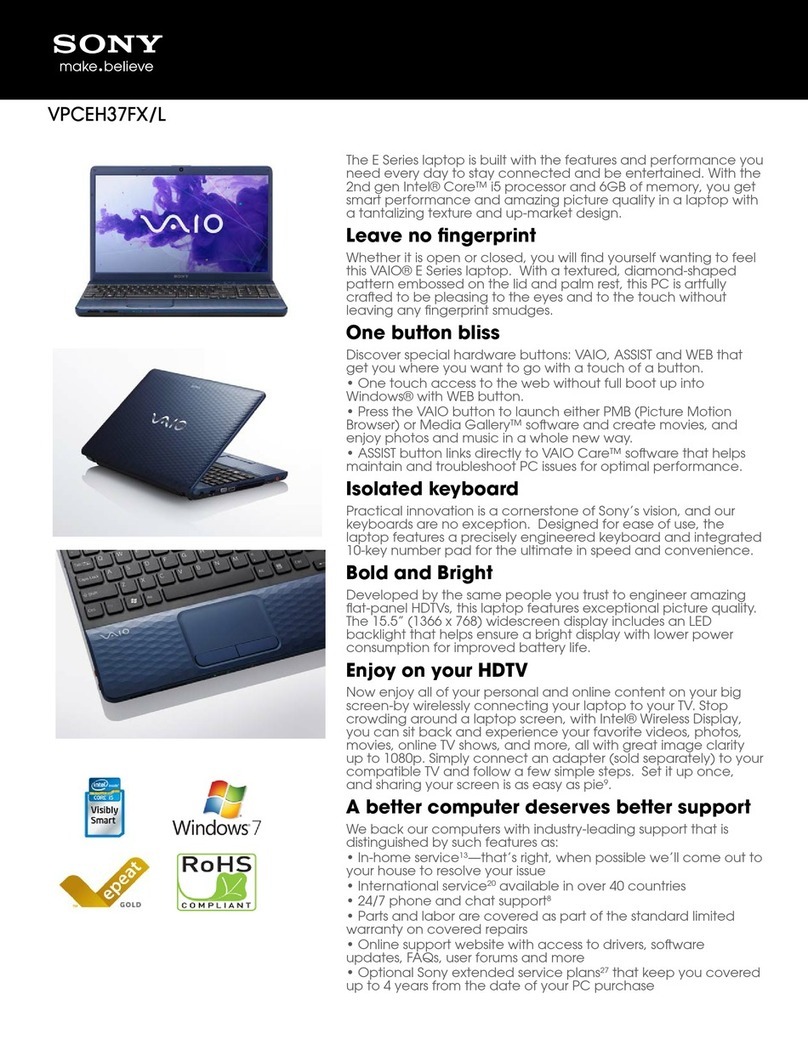 Sony VAIO VPCEH37FXL Specifications