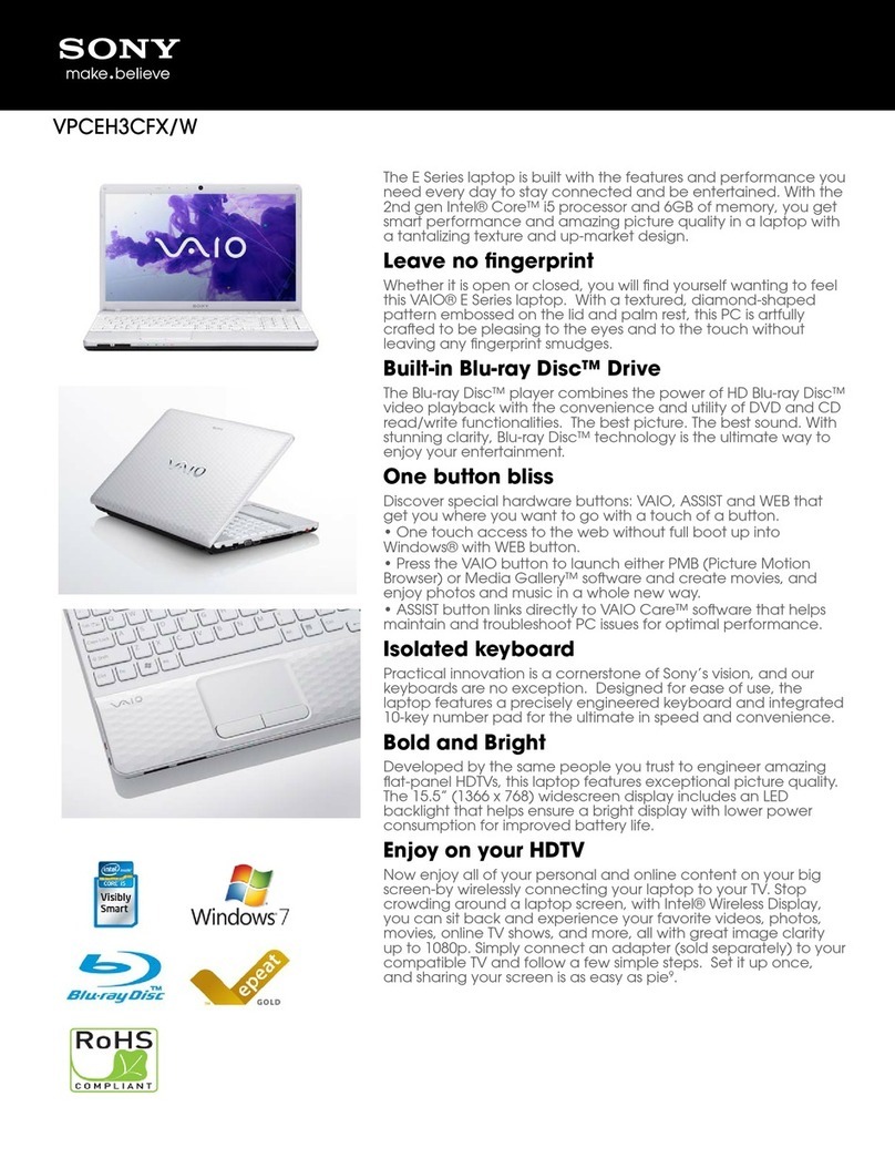 Sony VAIO VPCEH3CFX Specifications