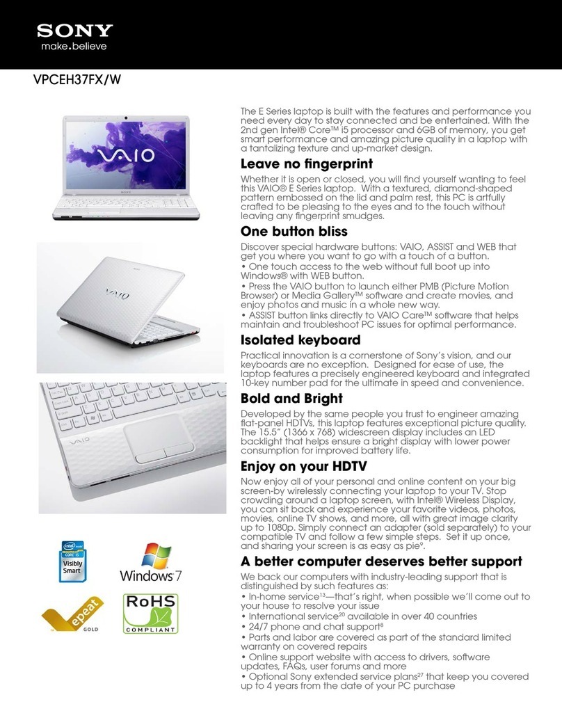 Sony VAIO VPCEH37FXW User manual