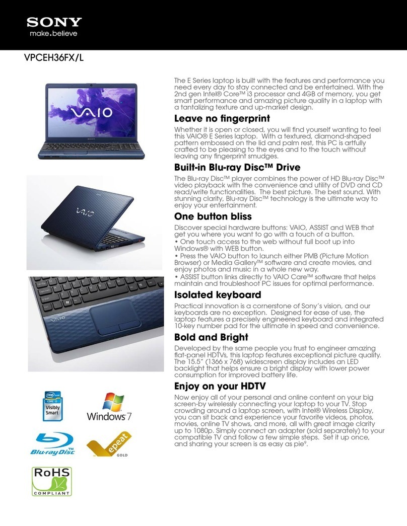 Sony VAIO VPCEH36FXL Specifications