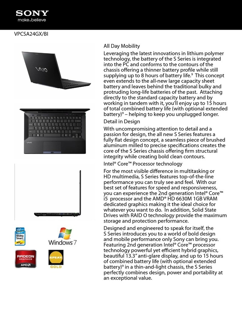 Sony VAIO VPCSA24GXBI Specifications