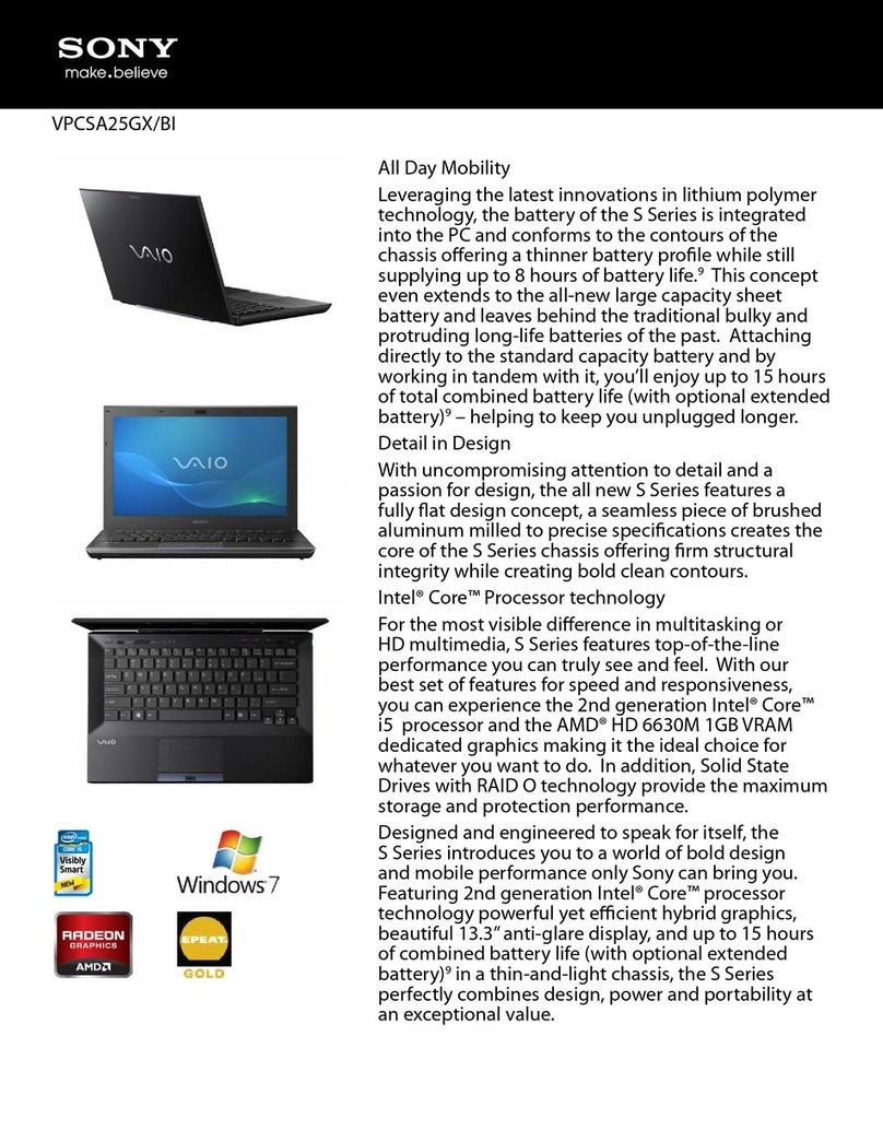 Sony VAIO VPCSA25GXBI Specifications