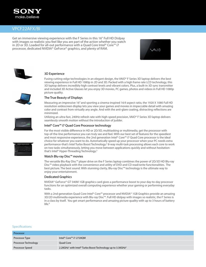 Sony VAIO VPCF22AFXBI Specifications