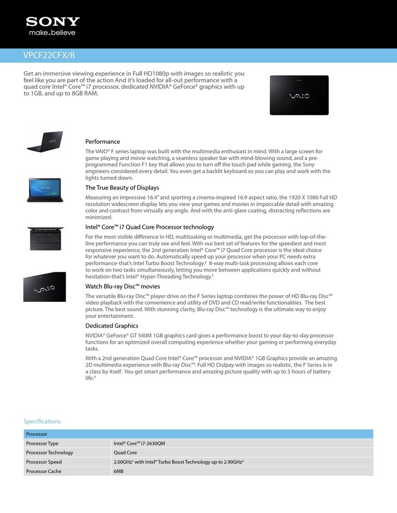 Sony VAIO VPCF22CFXB Specifications