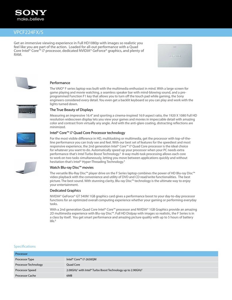 Sony VAIO VPCF224FXS Specifications