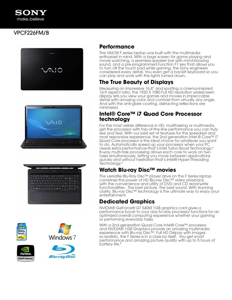 Sony VAIO VPCF226FMB Specifications