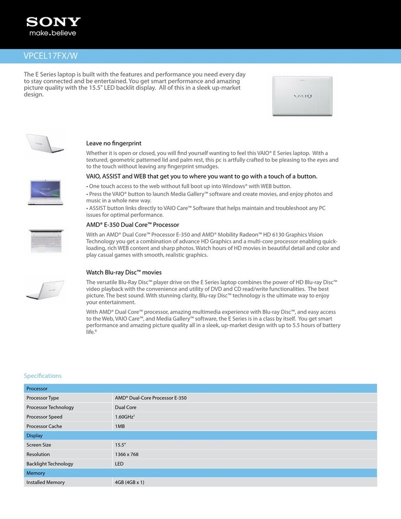 Sony VAIO VPCEL17FXW Specifications