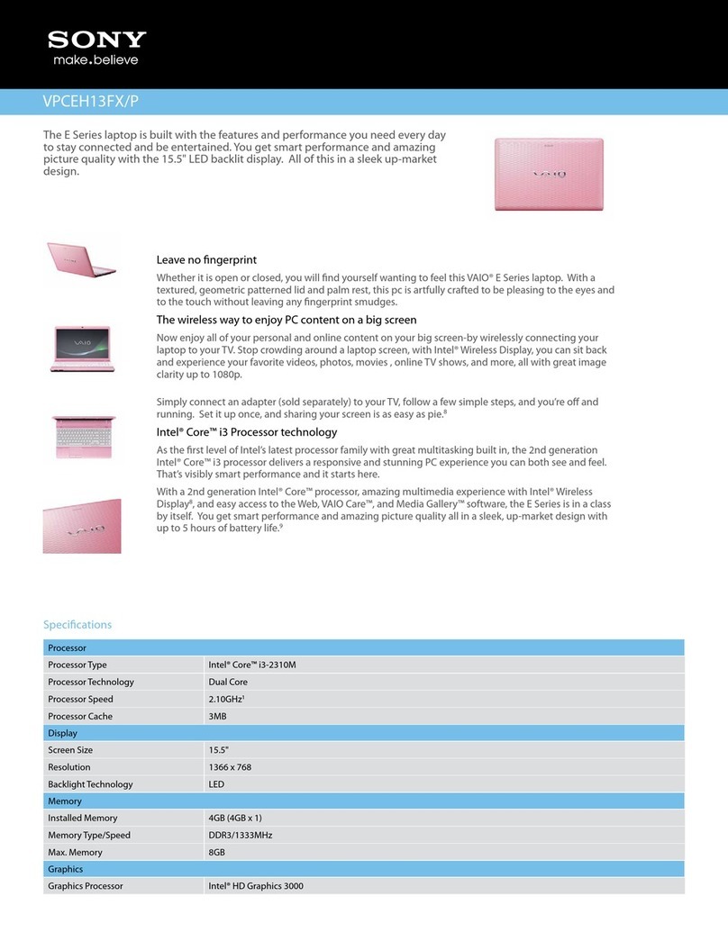 Sony VAIO VPCEH13FXP Specifications