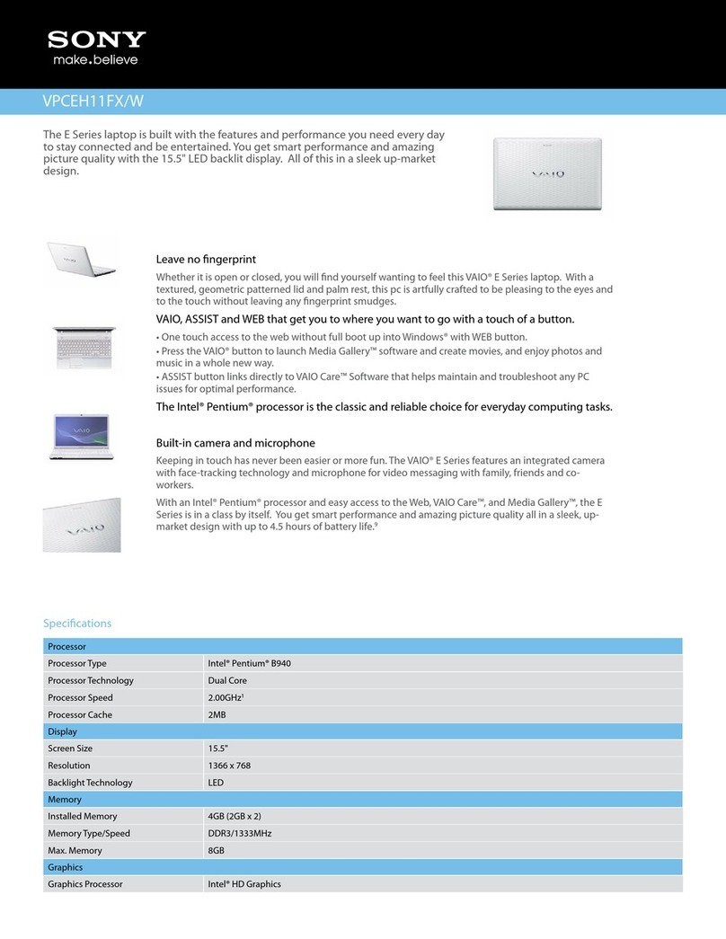 Sony VAIO VPCEH11FXW Specifications