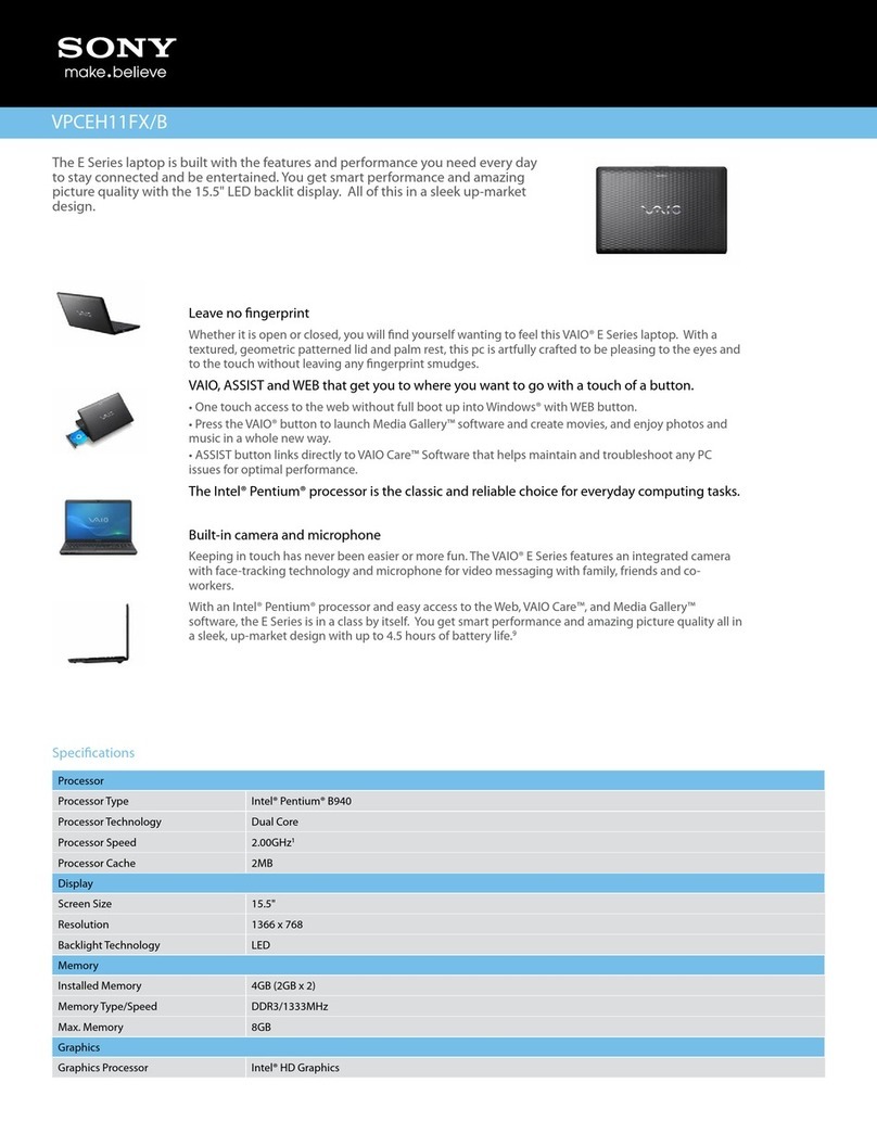 Sony VAIO VPCEH11FXB Specifications