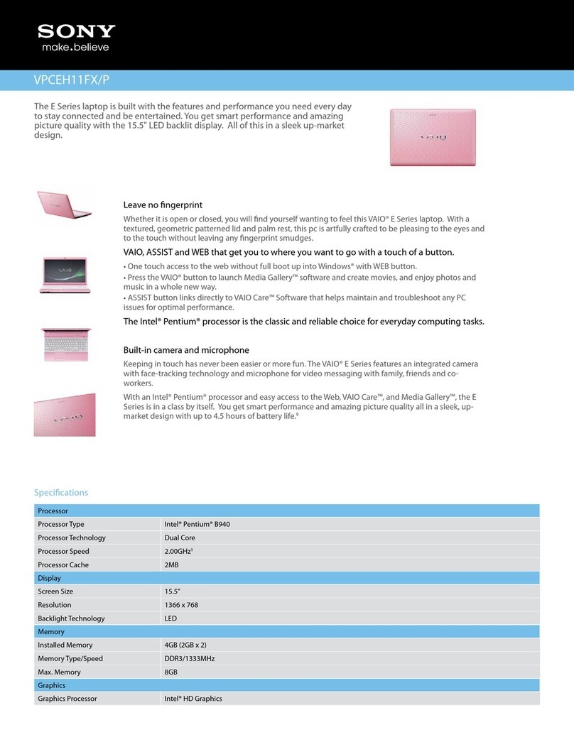 Sony VAIO VPCEH11FXP Specifications