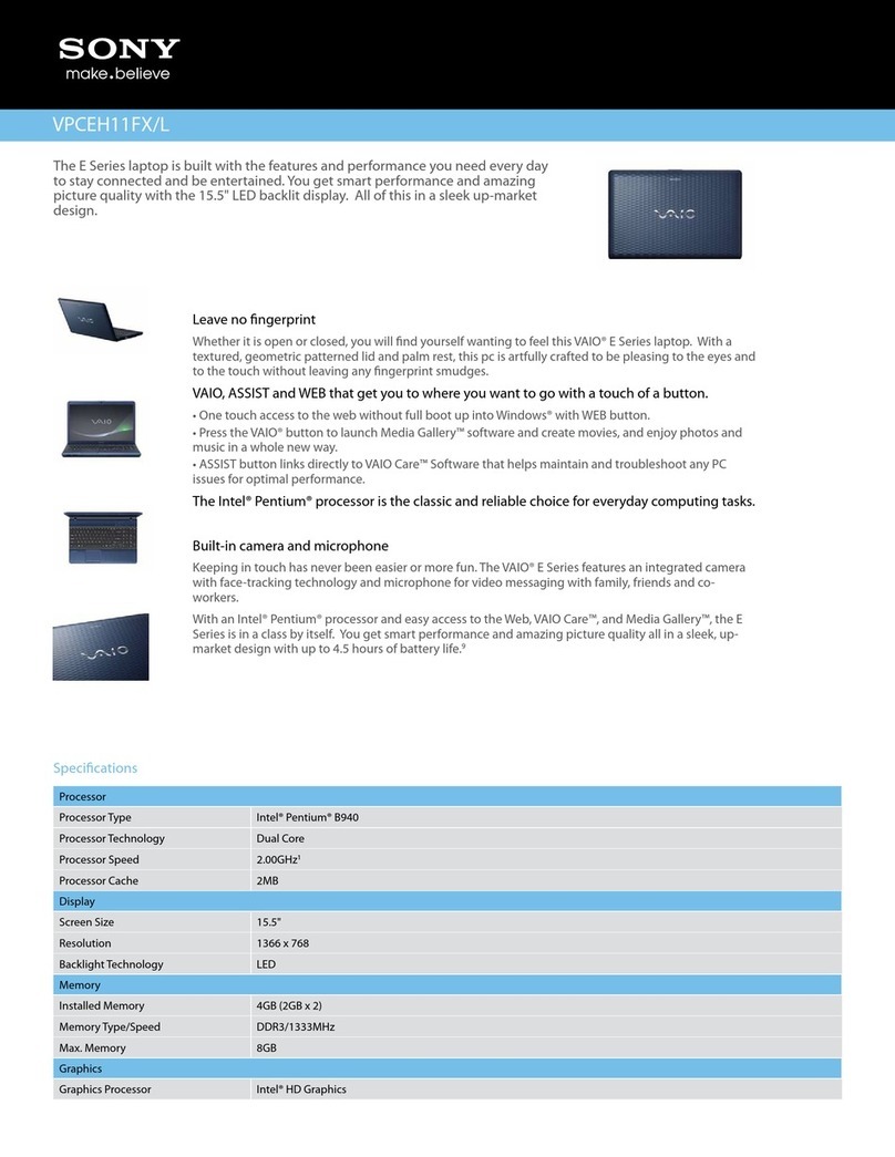 Sony VAIO VPCEH11FXL Specifications