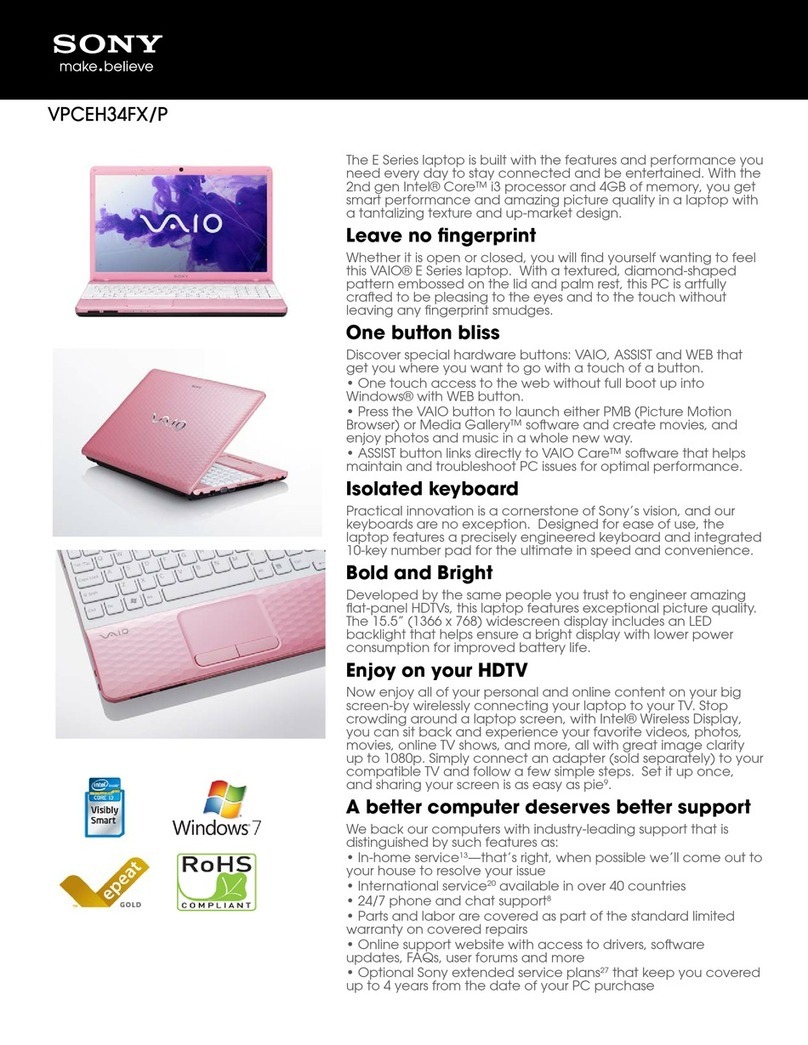 Sony VAIO VPCEH34FXP Specifications