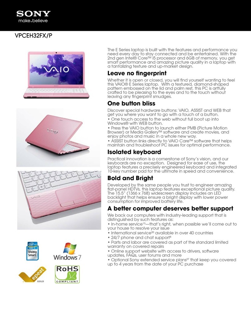 Sony VAIO VPCEH32FXP Specifications