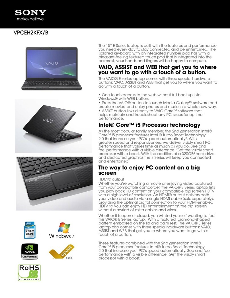 Sony VAIO VPCEH2KFXB Specifications