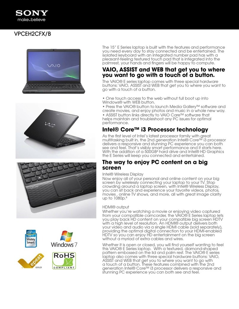 Sony VAIO VPCEH2CFXB Specifications