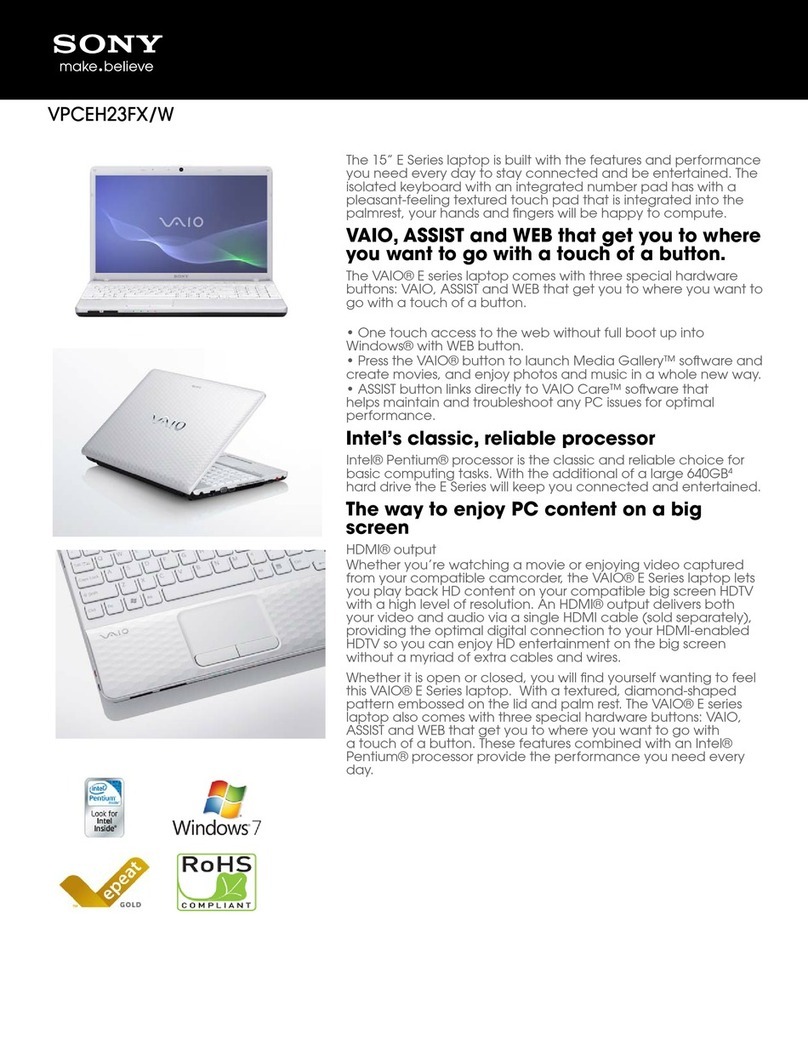Sony VAIO VPCEH23FXW Specifications