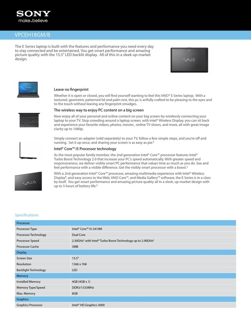 Sony VAIO VPCEH18GMB Specifications