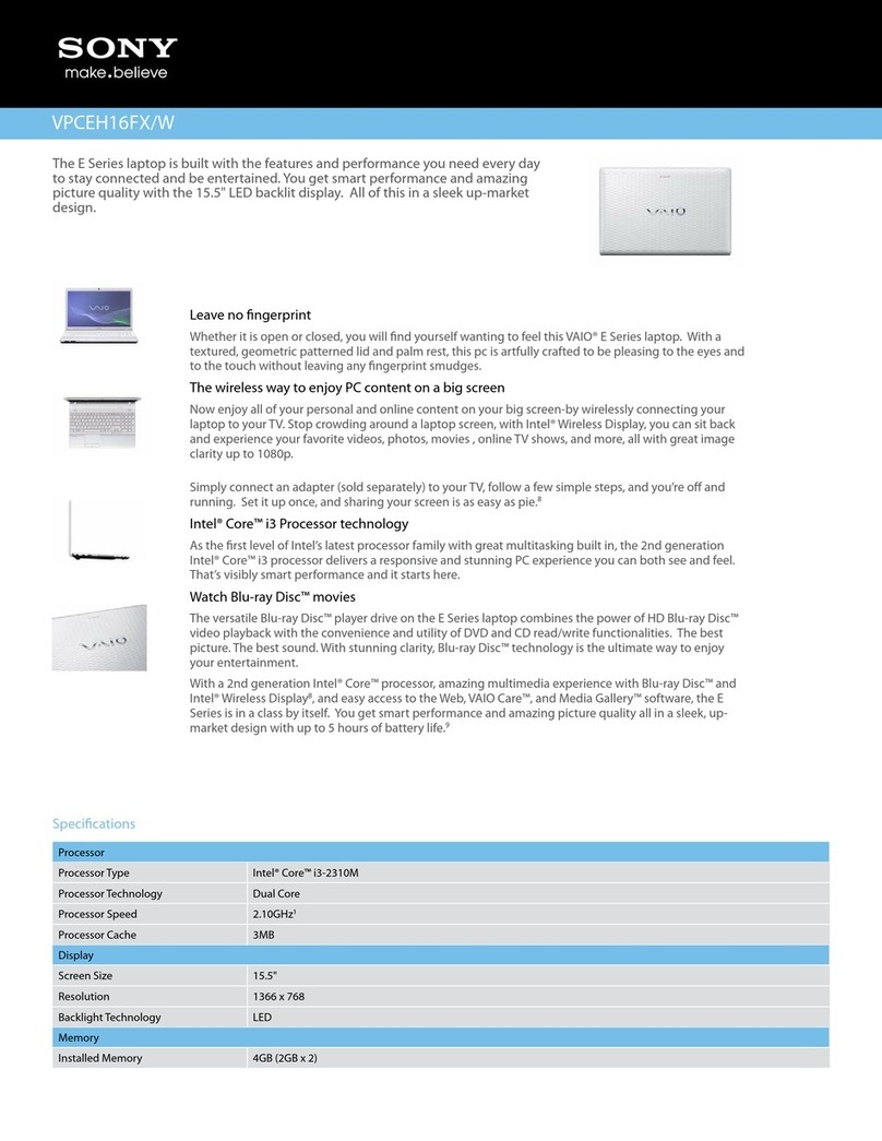 Sony VAIO VPCEH16FXW User manual