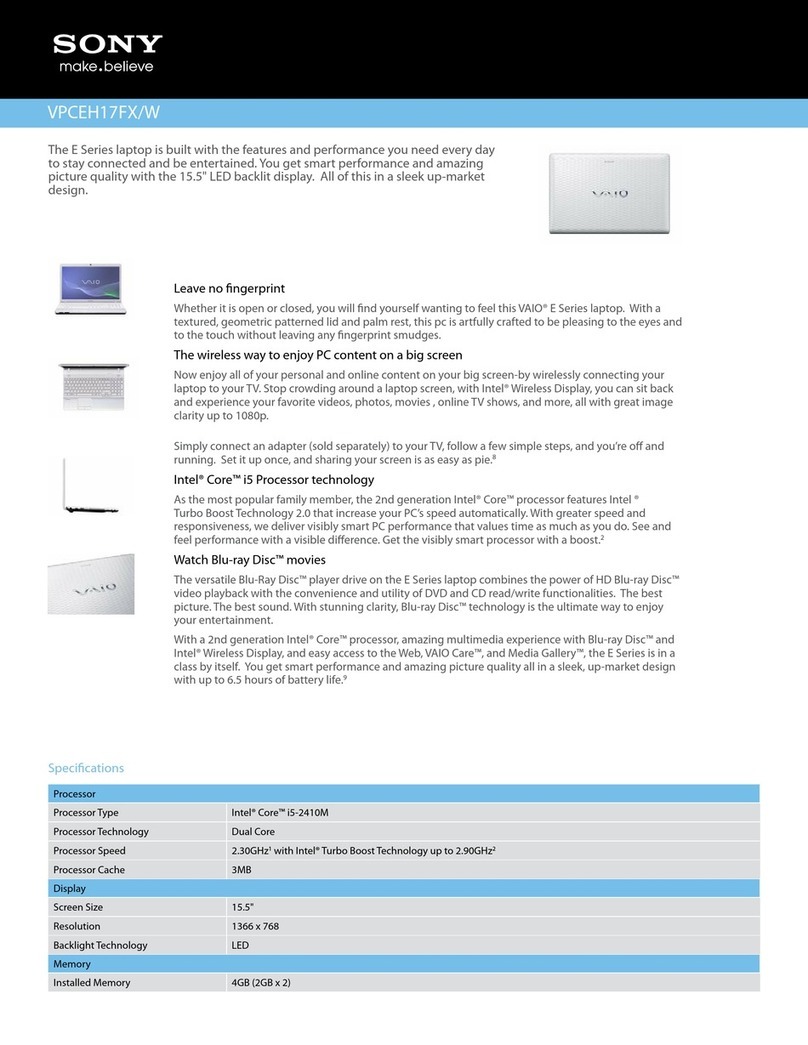 Sony VAIO VPCEH17FXW Specifications