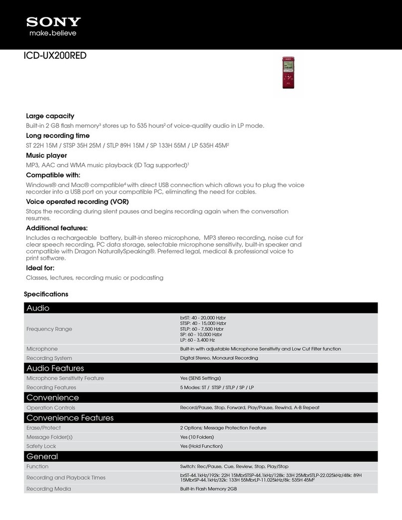 Sony ICD-UX200RED - Digital Flash Voice Recorder User manual