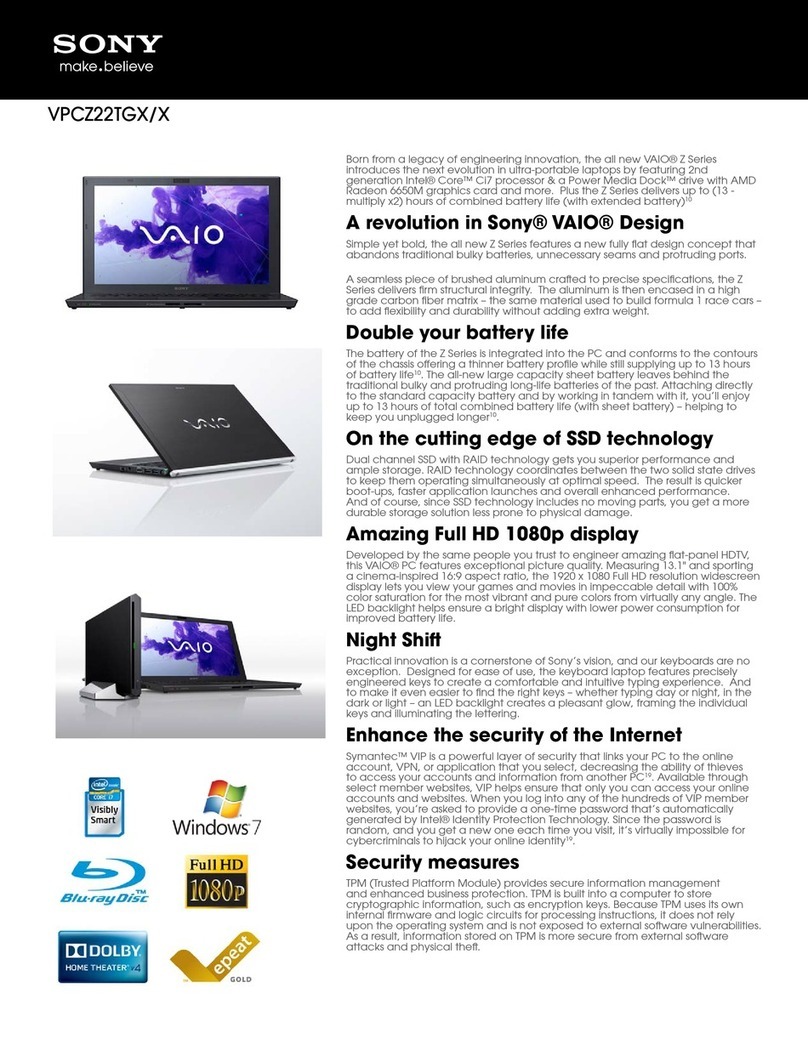 Sony VAIO VPCZ22TGX/X Specifications