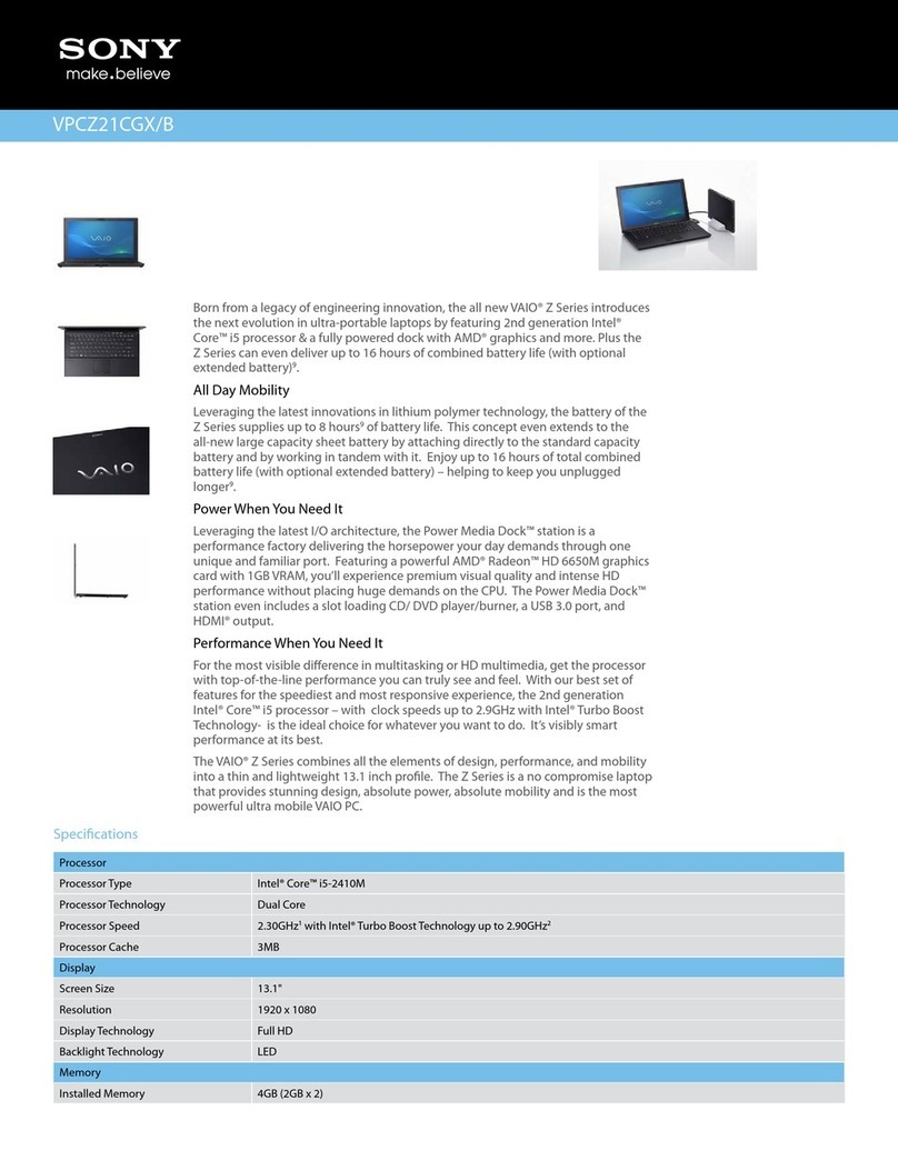 Sony VAIO VPCZ21CGX/B Specifications