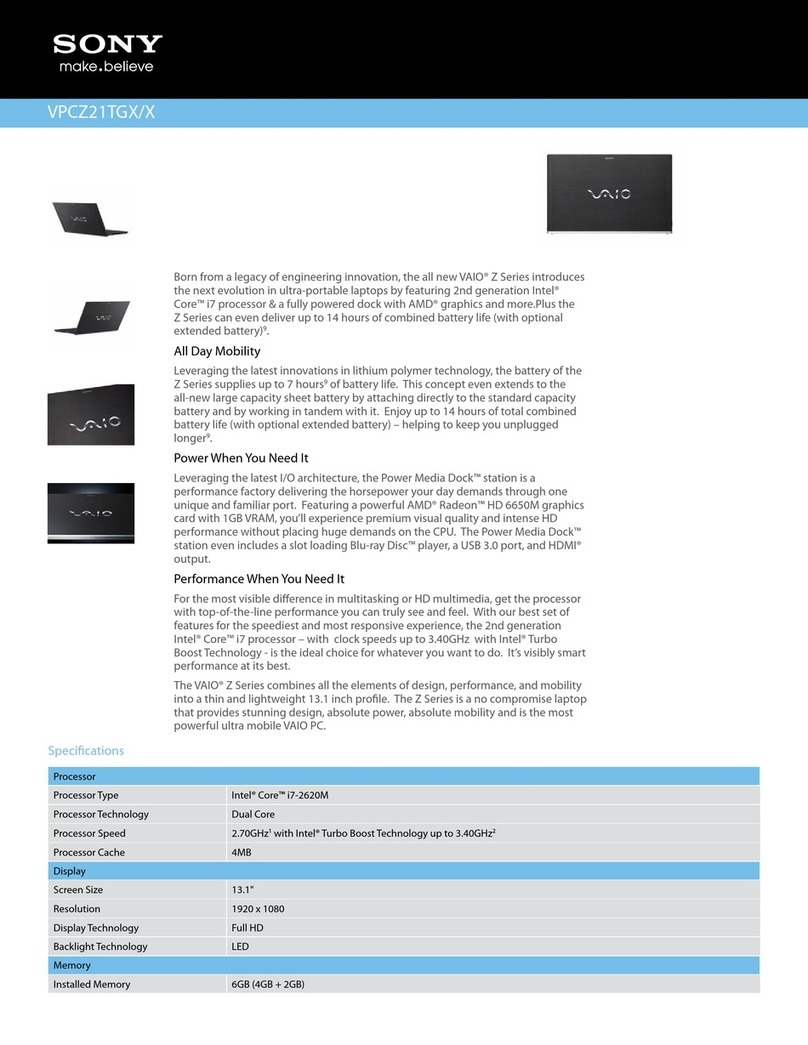Sony VAIO VPCZ21TGX/X Specifications Sony VAIO VPCZ21TGX/X Specifications