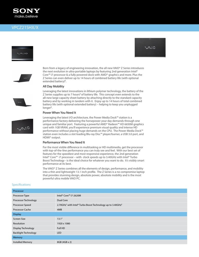 Sony VAIO VPCZ21SHX/X Specifications