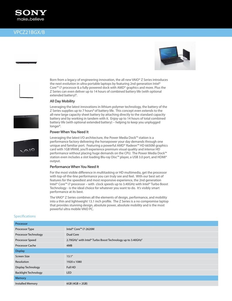Sony VAIO VPCZ21BGX/B Specifications