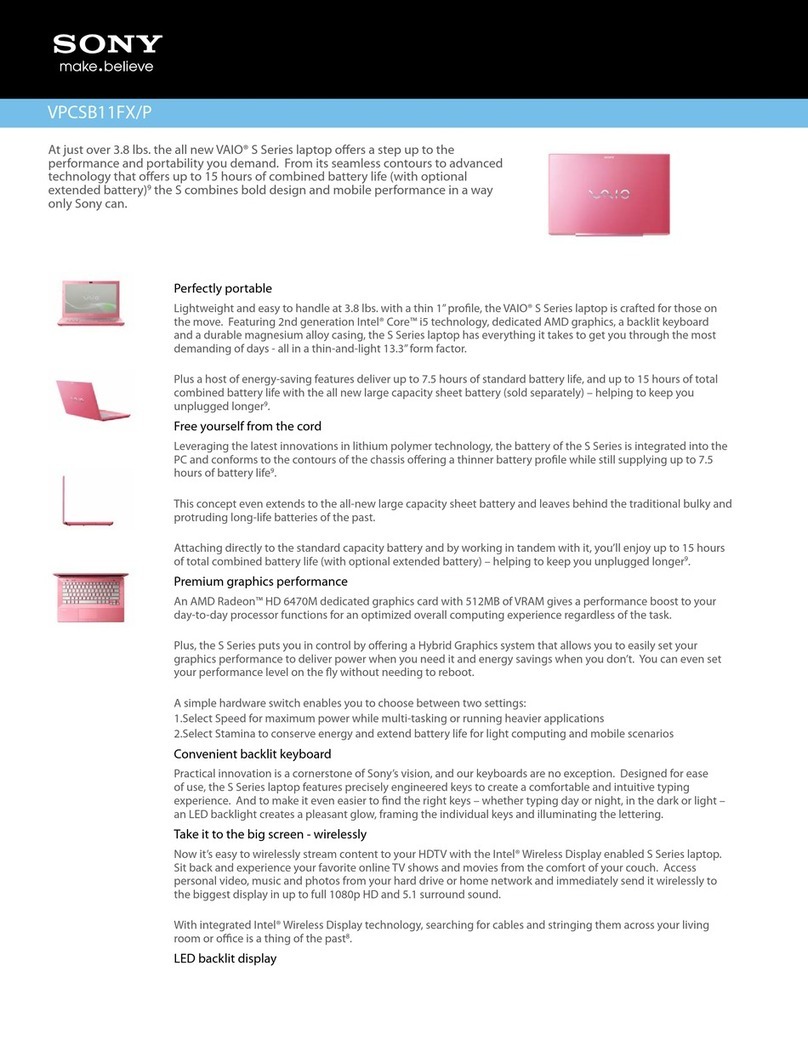 Sony VAIO VPCSB11FX/P Specifications