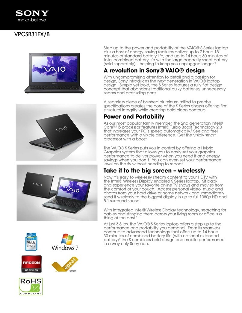 Sony VAIO VPCSB31FX/B Specifications