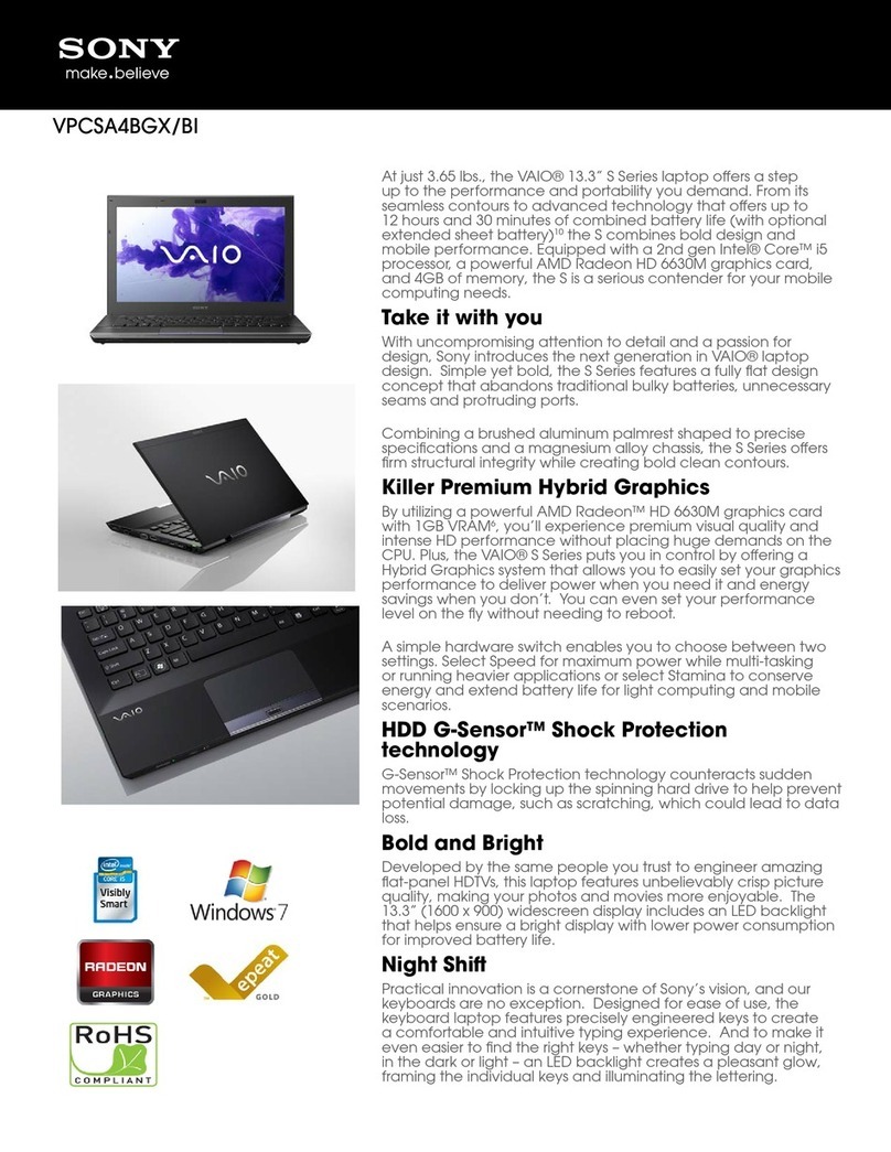 Sony VAIO VPCSA4BGX/BI Specifications