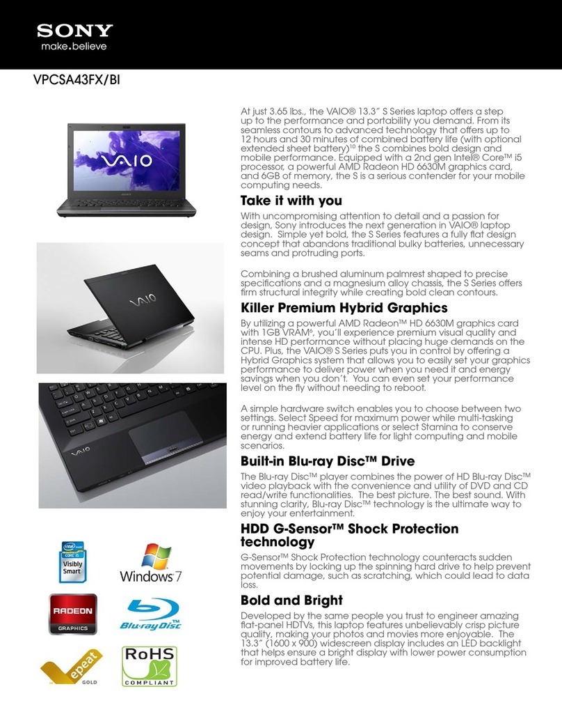 Sony VAIO VPCSA43FX/BI Specifications
