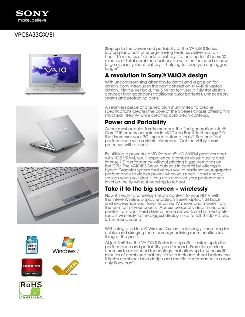 Sony VAIO VPCSA33GX/SI Specifications
