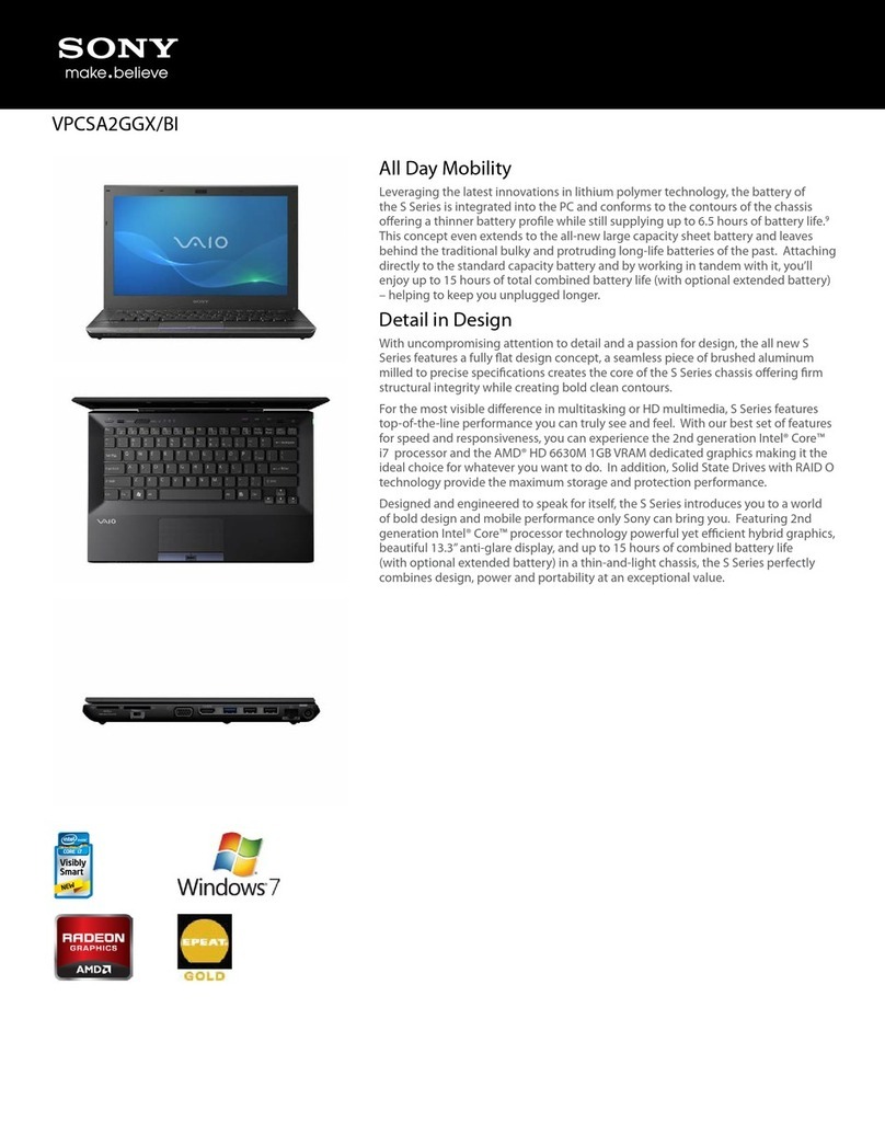Sony VAIO VPCSA2GGXBI Specifications