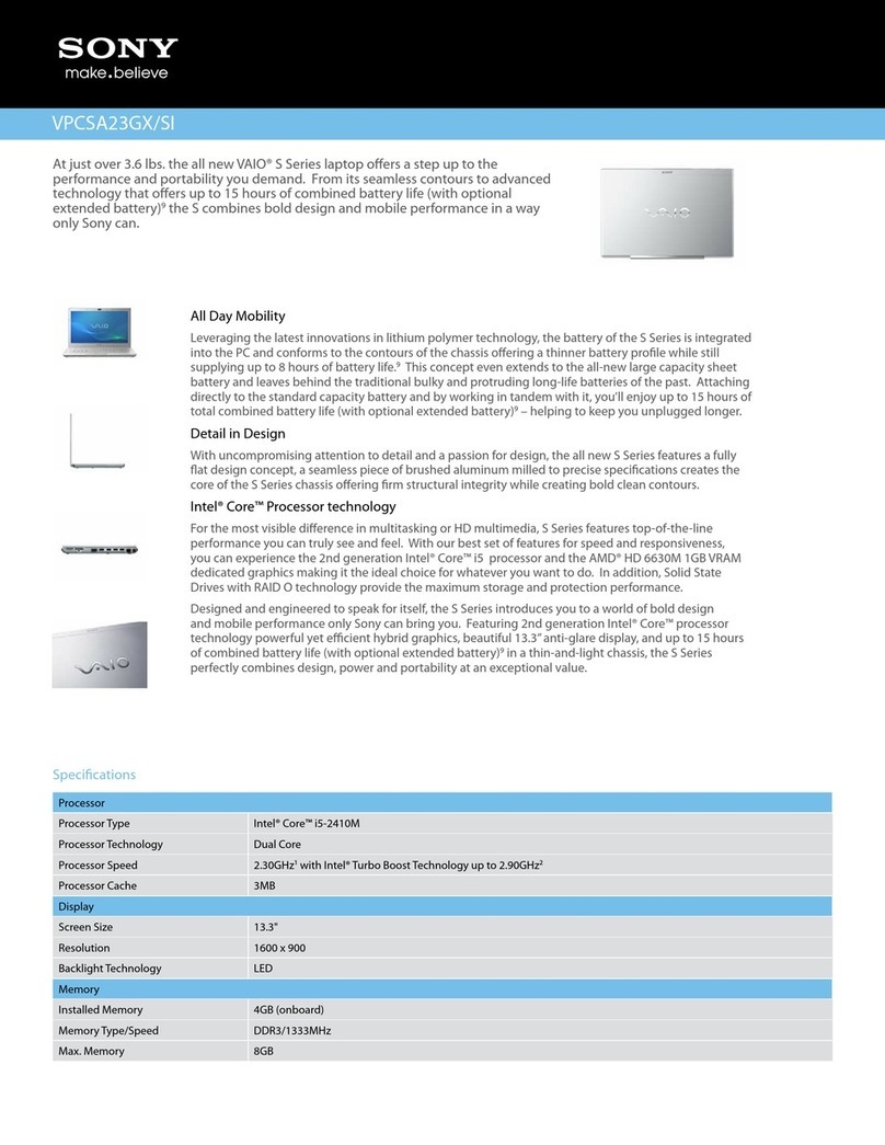 Sony VAIO VPCSA23GXSI Specifications