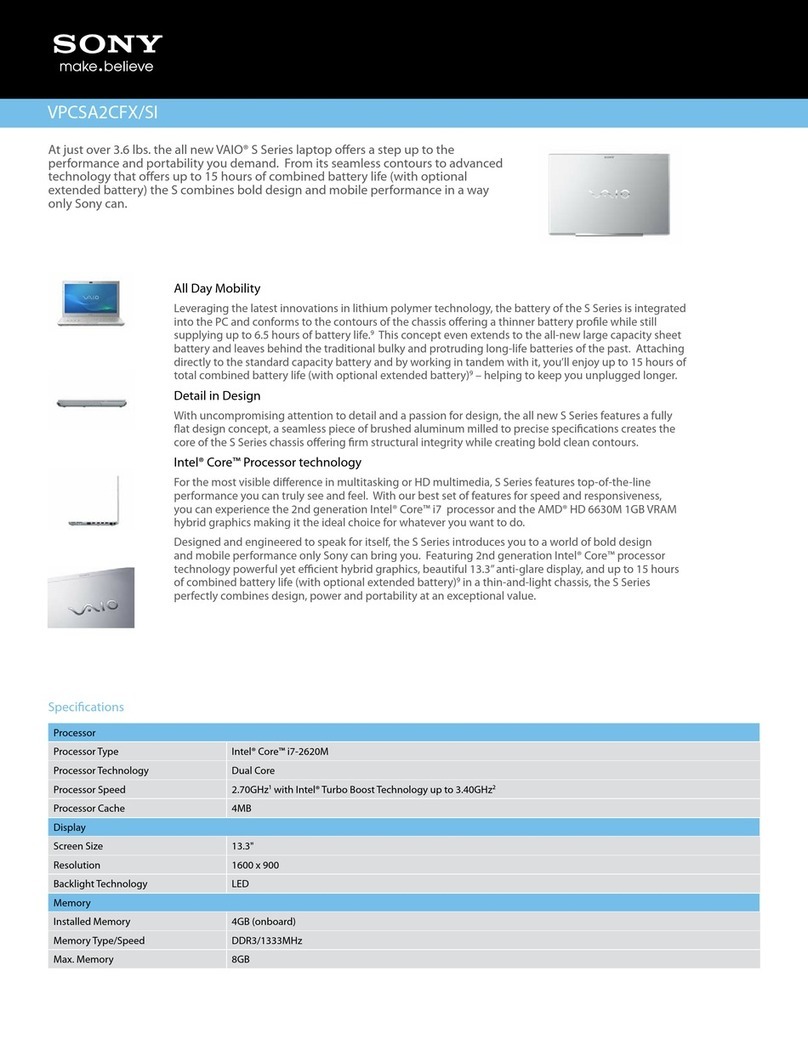 Sony VAIO VPCSA2CFXSI Specifications